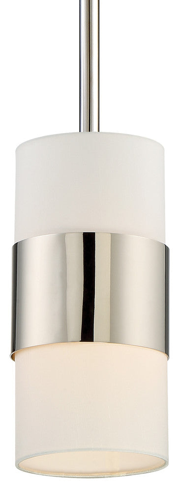 Grayson 1 Light Pendant in Polished Nickel with White Silk