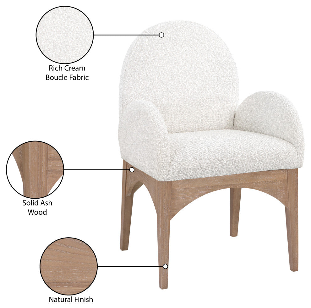 Waldorf Chenille Upholstered Dining Chair, Black, Chenille, Natural Finish, Cream, Arm Chair, Boucle Fabric, Natural Finish
