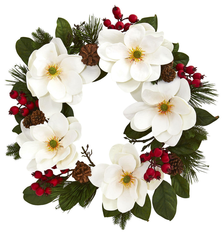 26" Magnolia, Pine and Berries Wreath