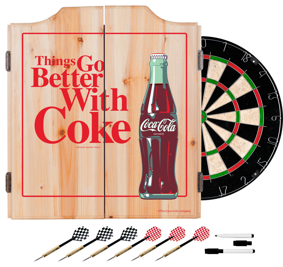 Coca Cola Dart Cabinet Set With Darts and Board, Better With Coke