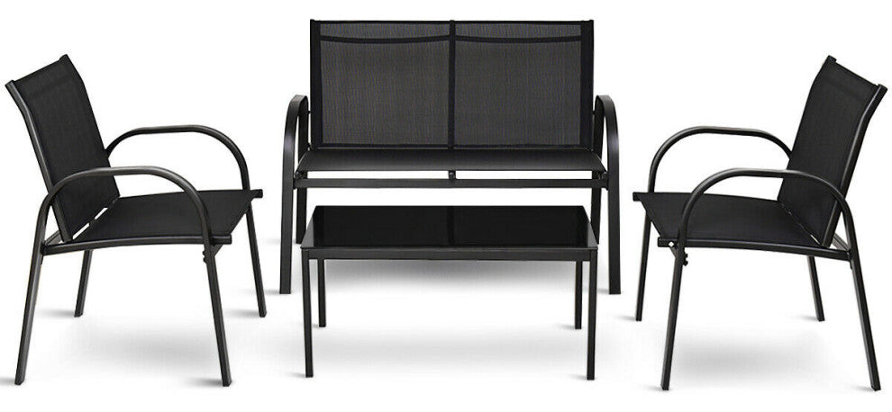 Costway 4 PCS Patio Furniture Set Sofa Coffee Table Steel Frame Garden Black