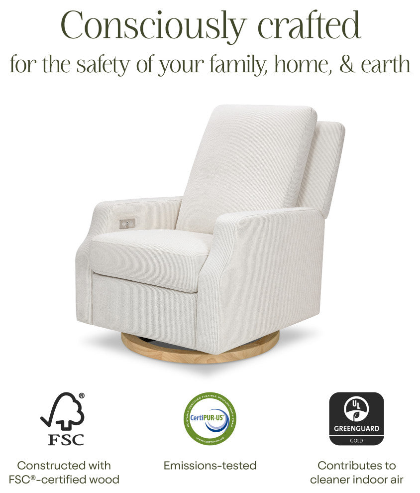 Crewe Electronic Recliner and Swivel Glider, Fog Chatham Stripe Performance Eco-Weave