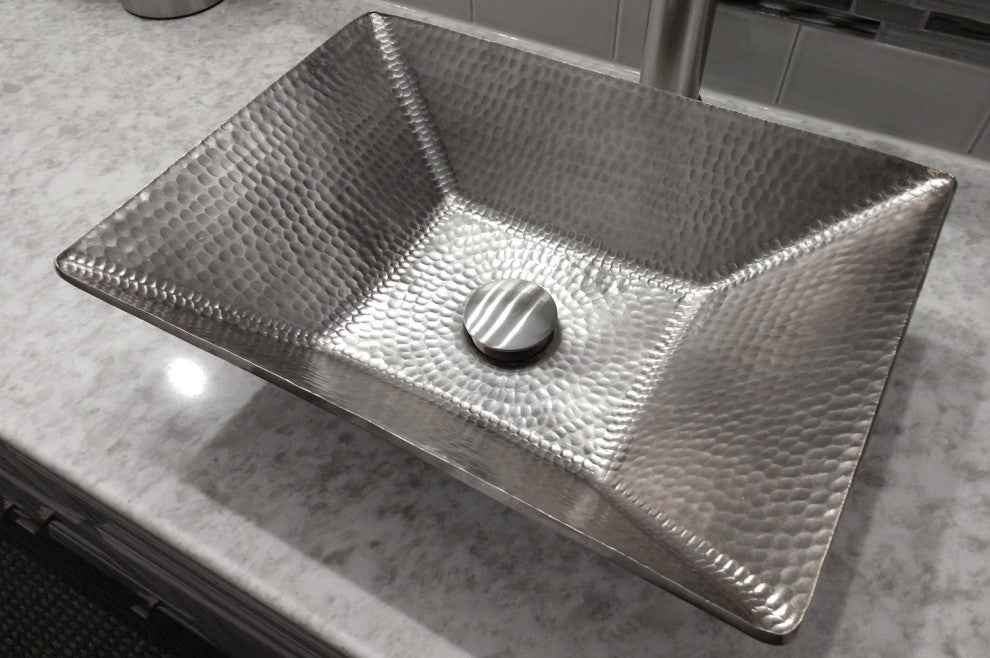 Modern Rectangle Hand Forged Old World Copper Vessel Sink