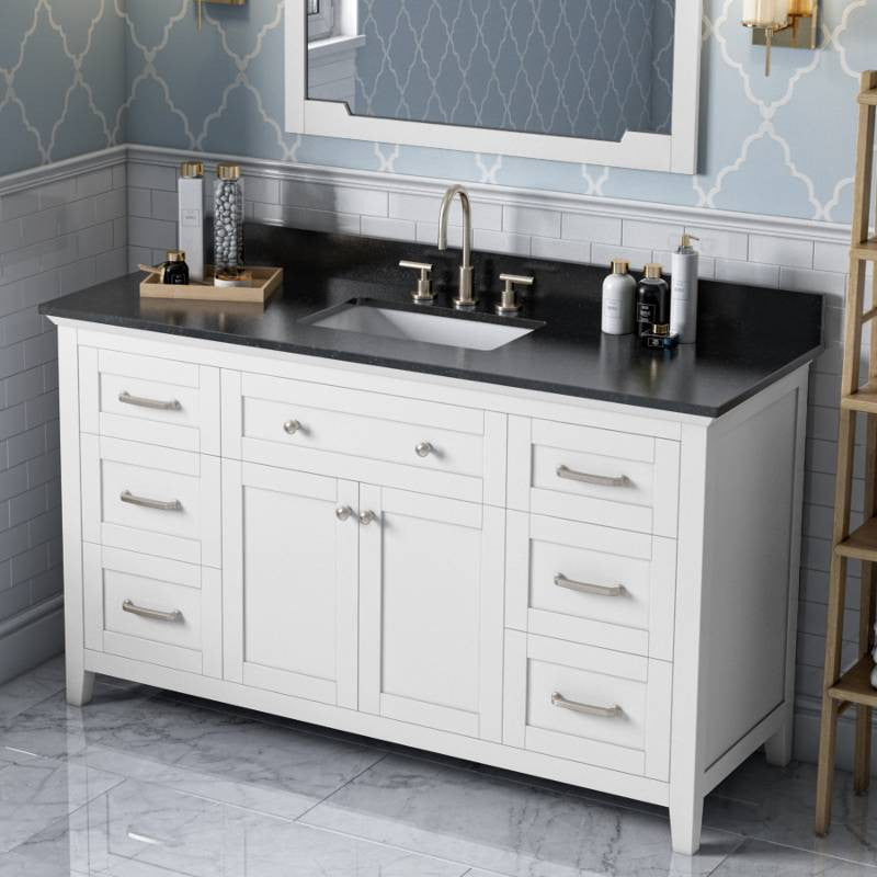 Chatham Traditional 60" White Single Sink Vanity, Black Granite Vanity Top