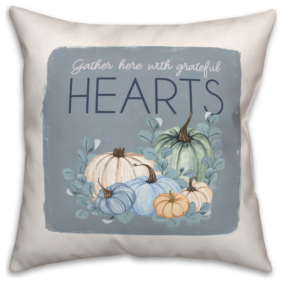 Gather Hearts Blue Mood Pumpkins 4 18"x18" Spun Poly Pillow