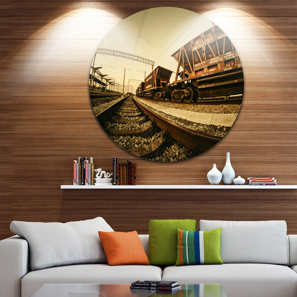 Railway Tracks In Ukraine, Landscape Photo Disc Metal Wall Art, 23"