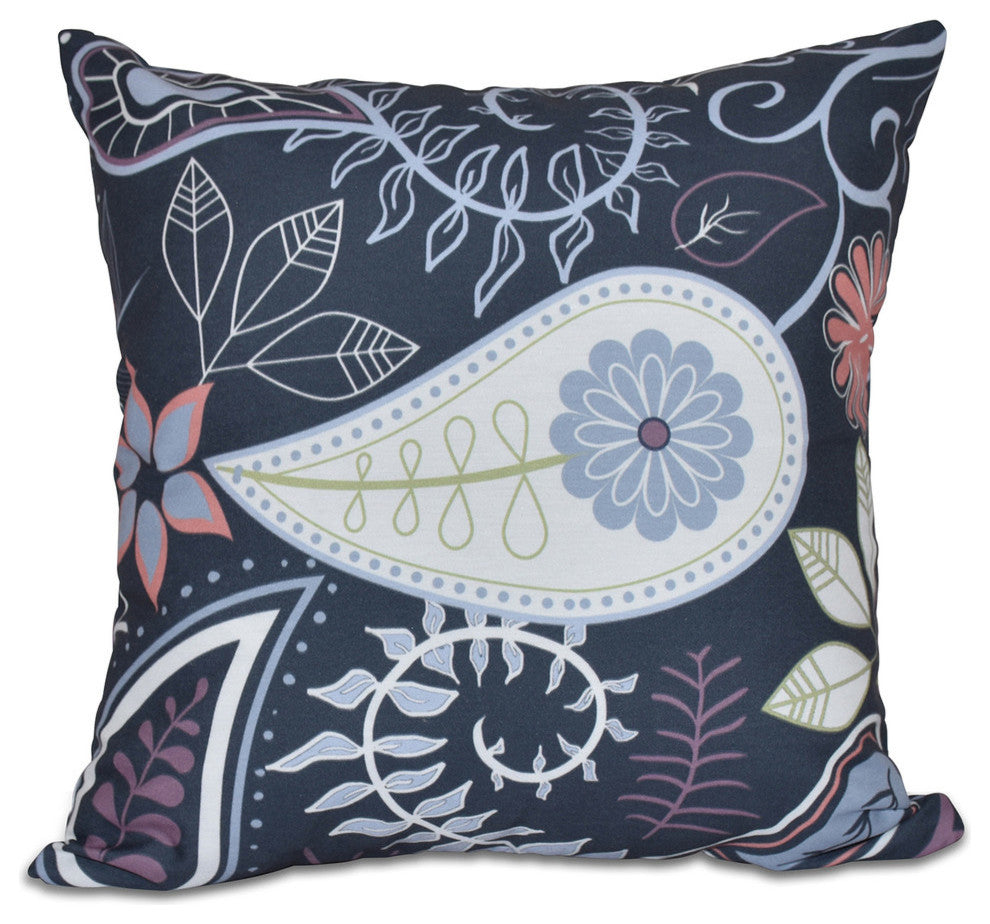 Paisley Floral , Floral Print Pillow, Navy Blue, 26"x26"