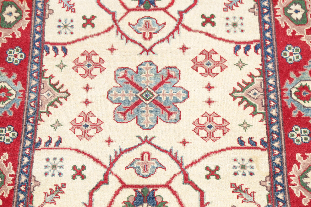 Kazak Oriental Traditional Area Rug Hand Made Pakistani, Beige, 4'11"x3'3