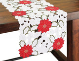 Holiday Poinsettia Embroidered Cutwork Mini Table Runner, 12x28