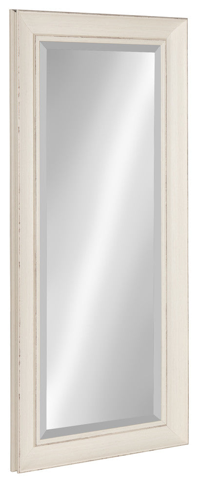 Macon Framed Wall Panel Beveled Mirror, 16x36, Distressed Soft White