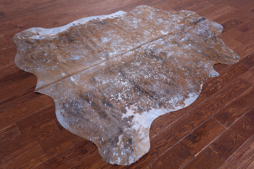 6' 10" X 6' 0" Blue Metallic Cowhide Rug C2132