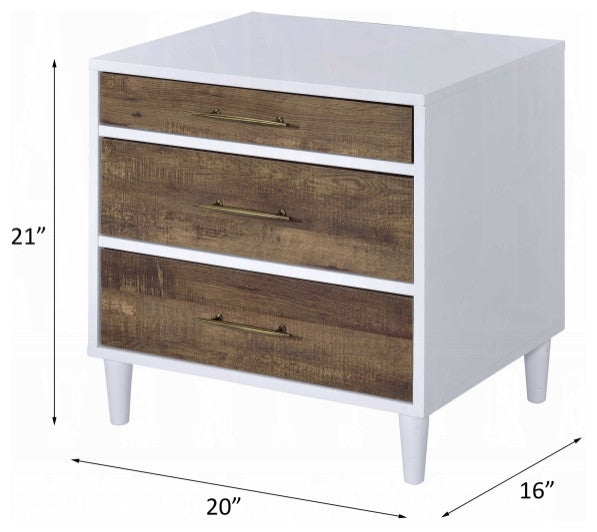 ACME Lurel Nightstand, White and Weathered Oak