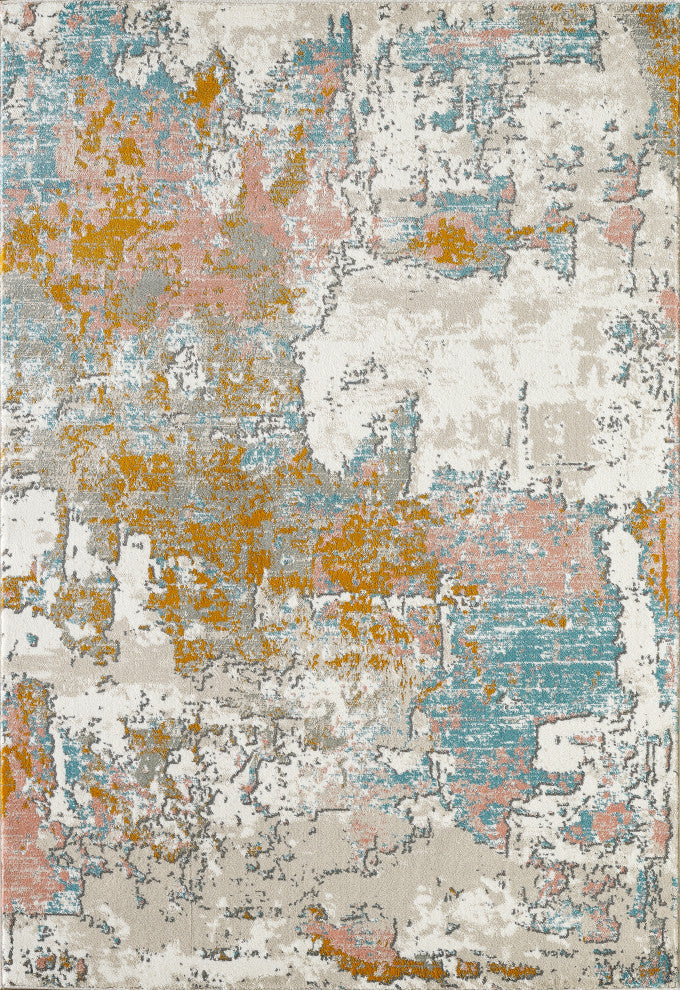 Abani Porto PRT130A Contemporary Distressed Blue and Burnt Orange Area Rug