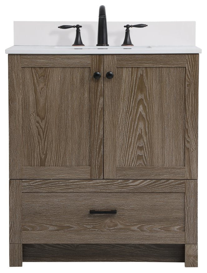 Home Living 30" Single Bathroom Vanity, Weathered Oak With Backsplash