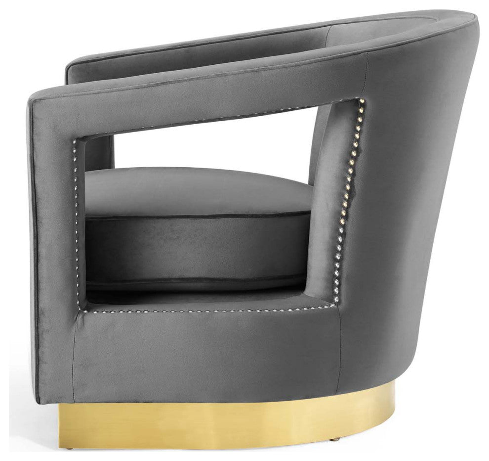 Armchair Accent Chair, Velvet, Gray, Modern, Living Lounge Hospitality