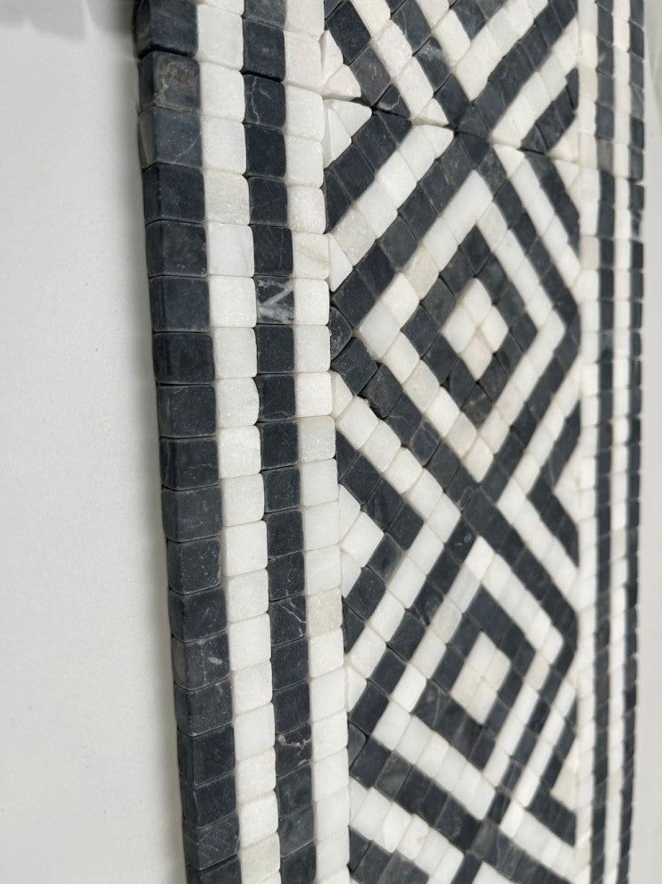 Guitam Black White 7.1x11.7 Marble Mosaic Border Listello Tile Tumbled, 1 piece