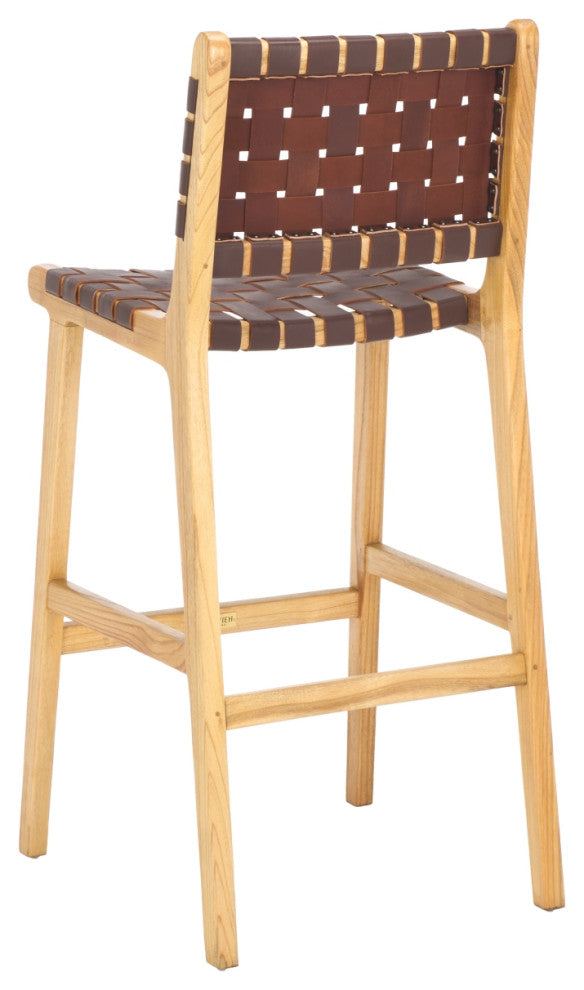 Safavieh Adah Leather Bar Stool, Cognac/Natural