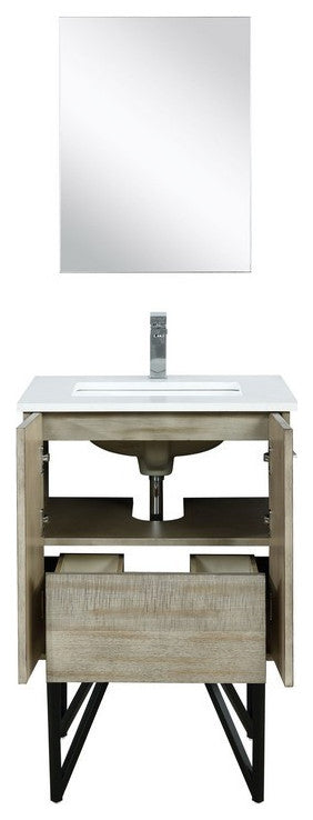 Lancy Modern 24" Rustic Acacia Square Sink Bathroom Vanity Set, Monte Chrome Fau