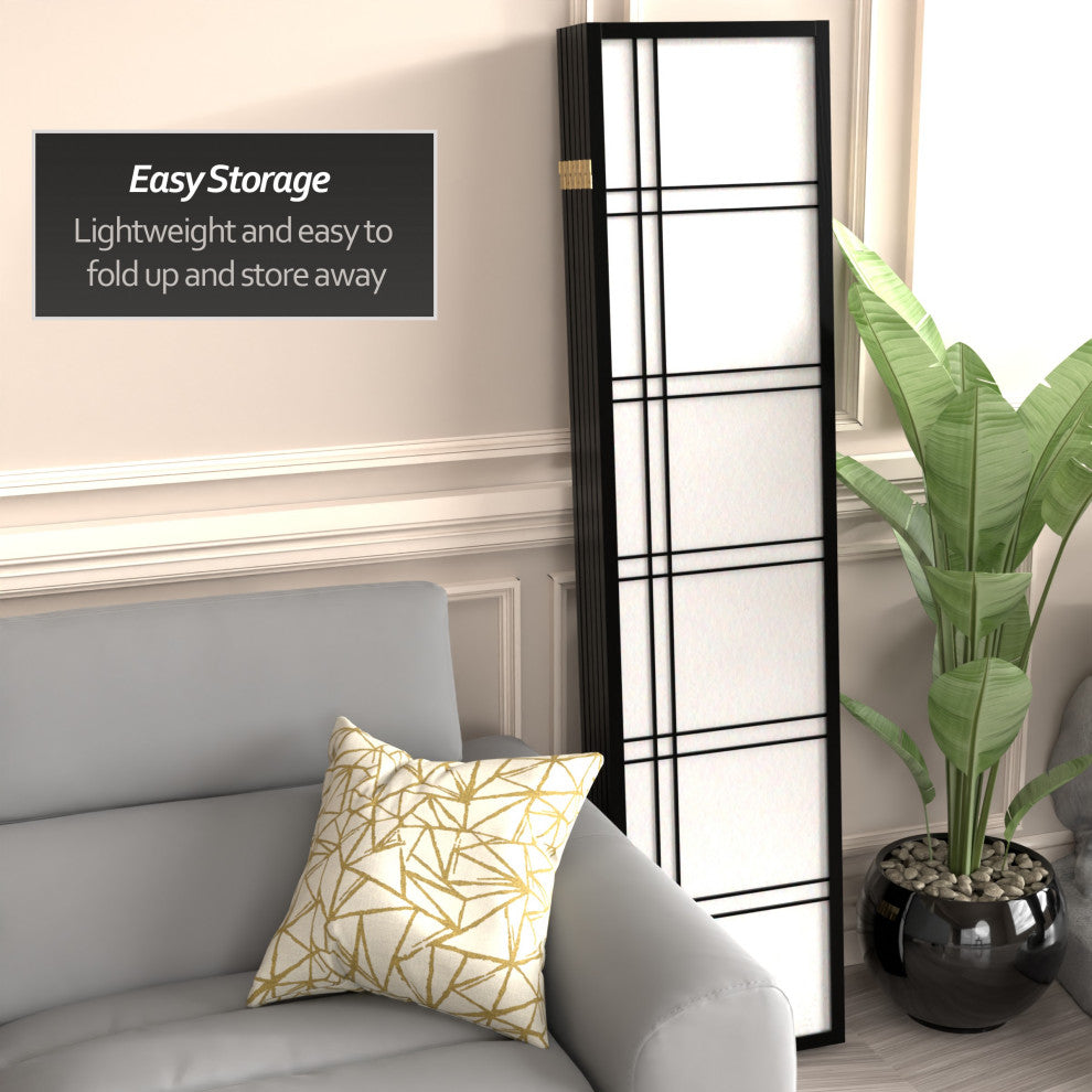 6'' Tall Double Cross Shoji Screen, Black, 6 Panels