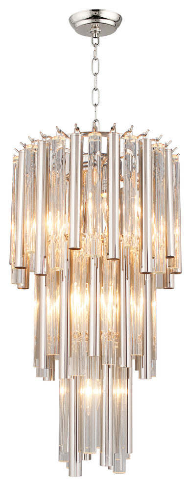 Helena 3-Tier Glass Pendant with Nickel-Clad Cast Iron Frame in Silver