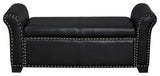 Veber PU Leather Nailhead Trim Storage Ottoman Bench, Black
