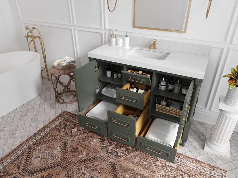 Aberdeen 48 Single Sink Bath Vanity in Pewter Green 2" White Quartz