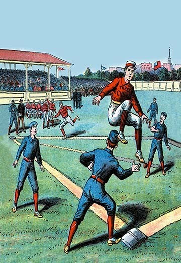 Celebratory Leap at First Base - Gallery Wrapped Canvas Art 28" x 42"