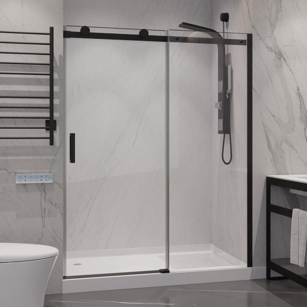 ANZZI Rhodes 76" Frameless Sliding Shower Door, Matte Black, 48" W