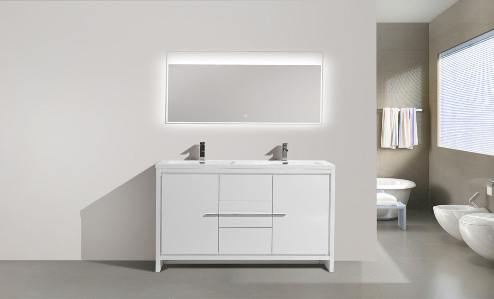 Alma-Allier 59" Gray Freestanding Vanity With Two sinks, White
