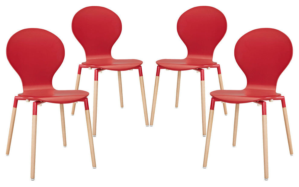 Modern Contemporary Kitchen Wood Dining Chair Set of 4 Red