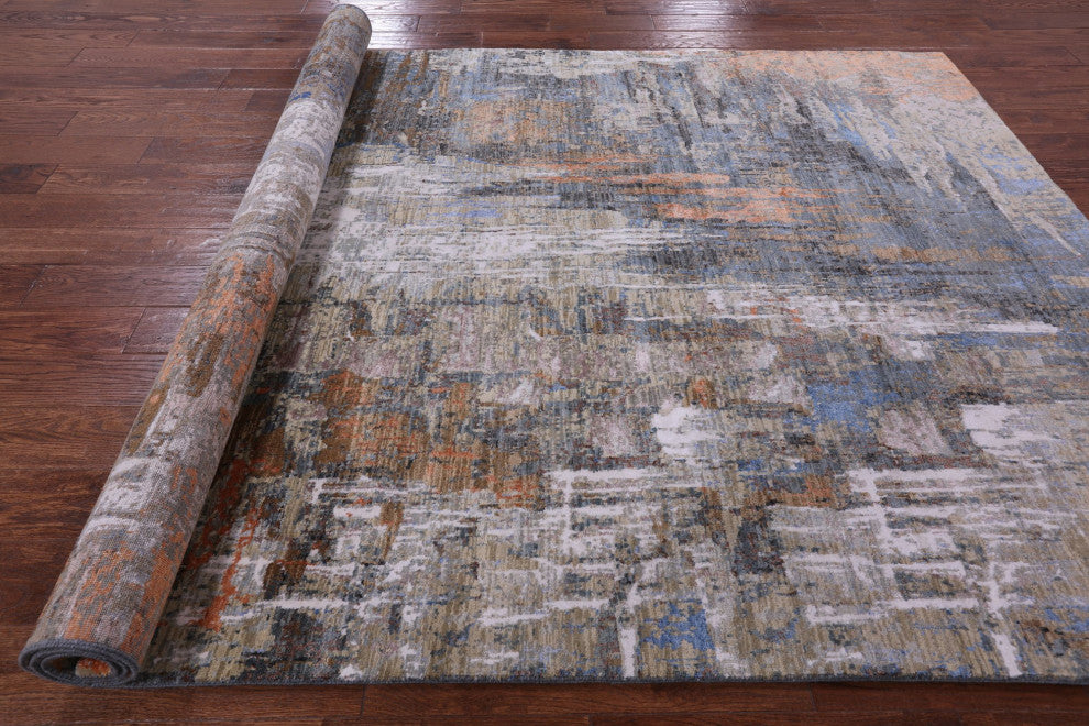 Abstract Wool and Silk Hand Knotted Rug 6' 1" X 9' 1" Q8891