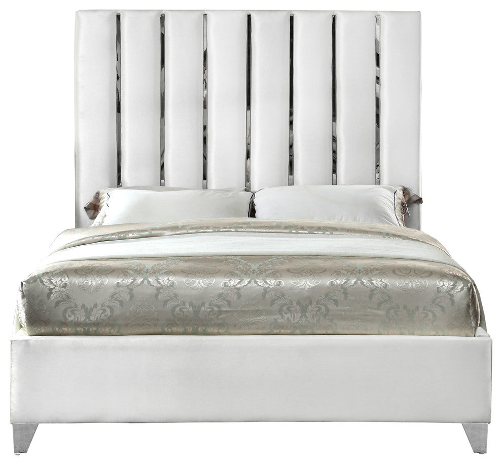 Enzo Velvet Bed, White, Full