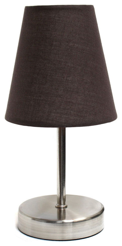 Simple Designs Sand Nickel Mini Basic Table Lamp With Fabric Brown Shade