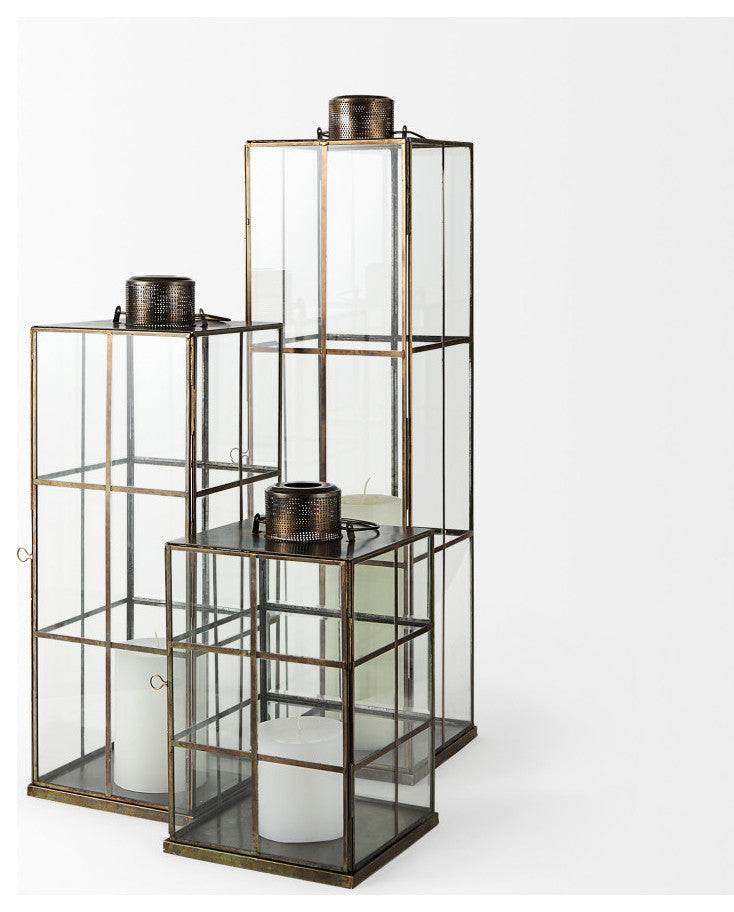 Grimwig, Small, 8Lx8Wx15H Gold Glass Lantern