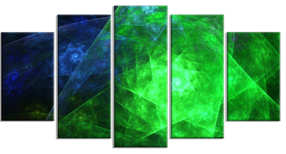 Green Rotating Polyhedron, Contemporary Canvas Art Print, 60"x32", 5 Panels