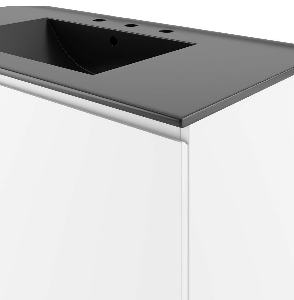 Sink Vanity Cabinet, Wall Mount, Black White, Ceramic, Modern, Hotel Bathroom