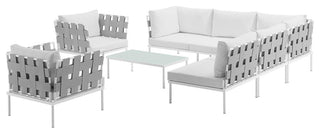 Harmony 8 Piece Outdoor Patio Aluminum Sectional Sofa Set EEI-2619-WHI-WHI-SET