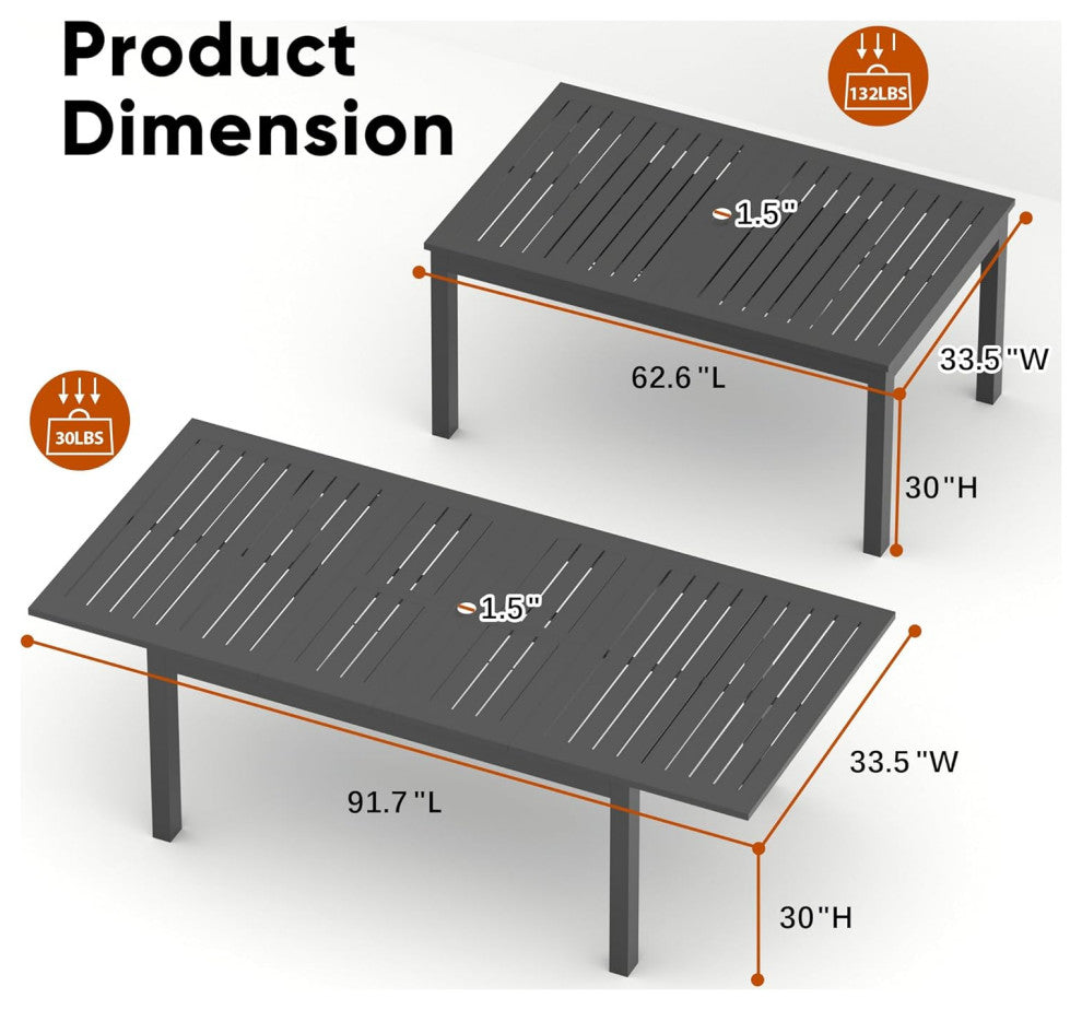 Modern Expandable Patio Dining Table with Weather-Resistant Top, Dark Gray/63"-92"