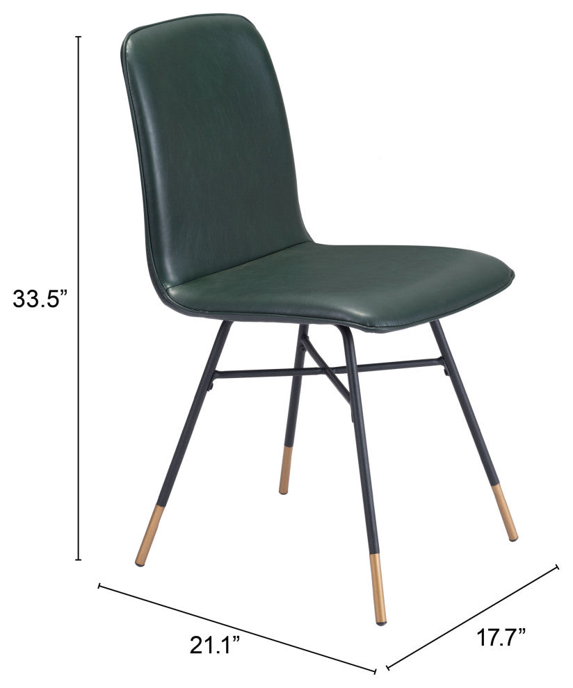 Dining Chair, Set of 2, Steel Metal, Fabric, Green, Black, Gold, Mid Century