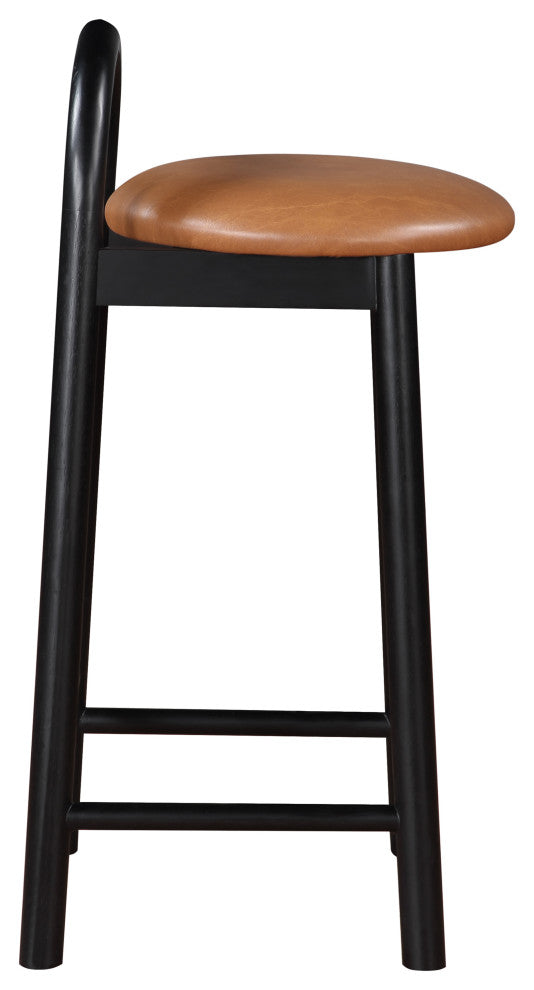 Meridian Furniture Calvin Vegan Leather Stool, Cognac, Black Finish