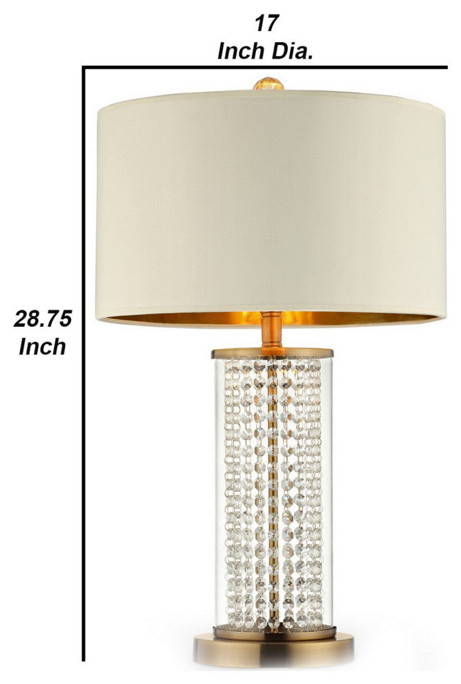 Benzara BM240917 Table Lamp With Cylindrical Drum and Stacked Crystals, Gold