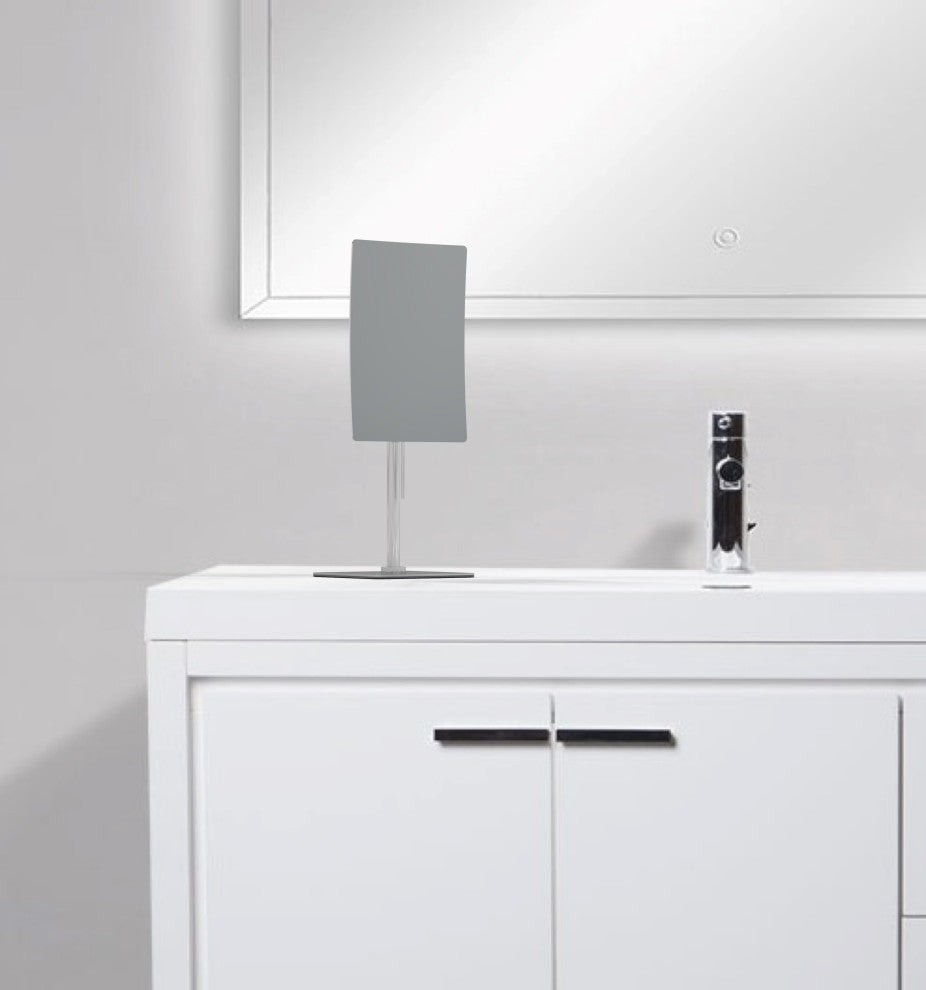 Minimalist Rectangular Free Standing Mirror Single-Sided With 3x, Chrome, Chrome