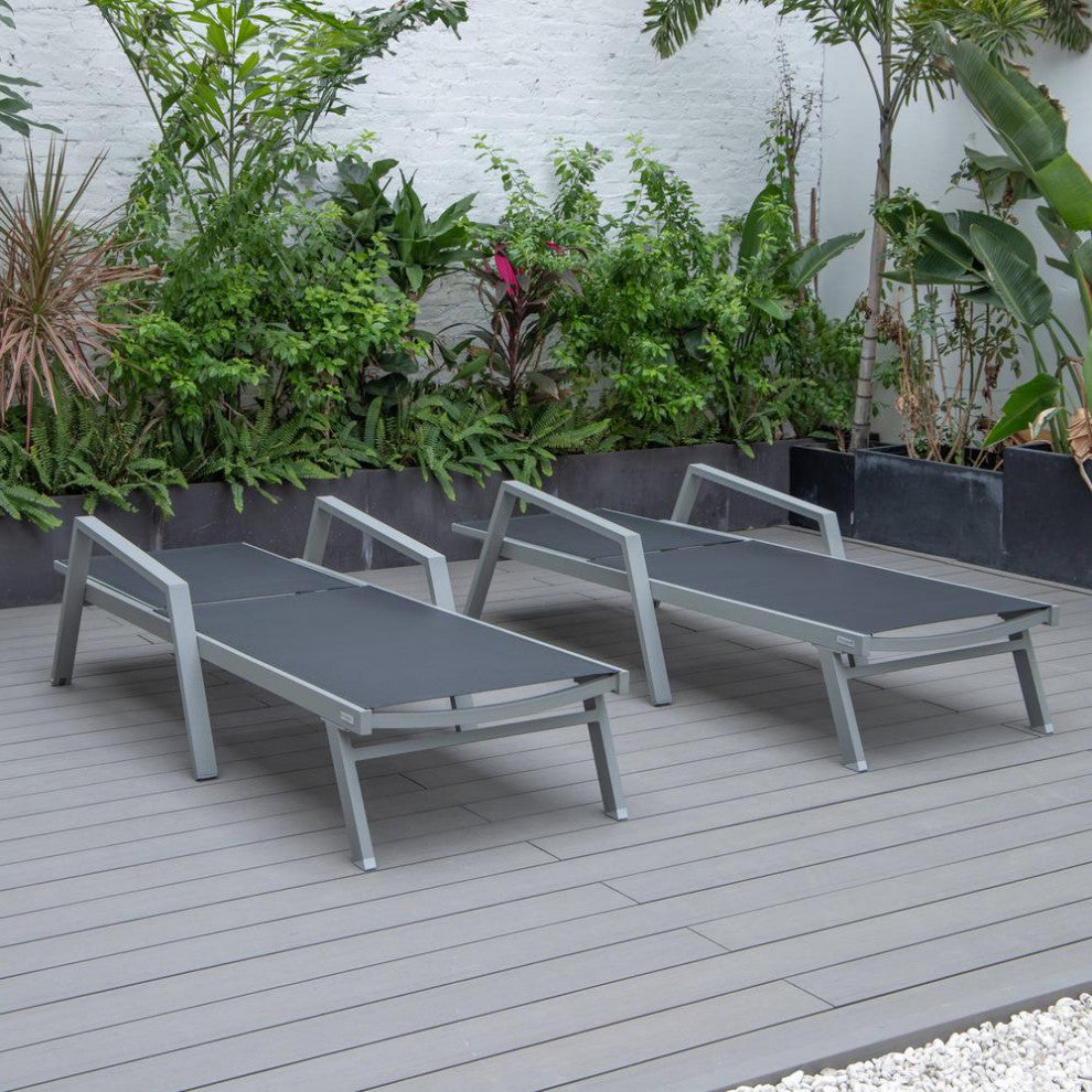 Marlin Patio Chaise Lounge Chair With Armrests in Grey Aluminum Frame, Set of 2