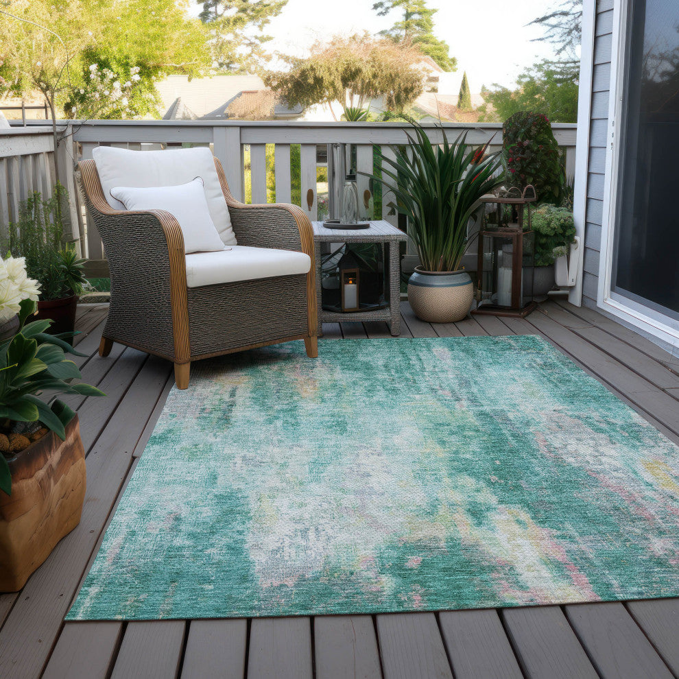 Machine Washable Indoor/Outdoor Chantille ACN1640 Teal 8' x 10' Rug
