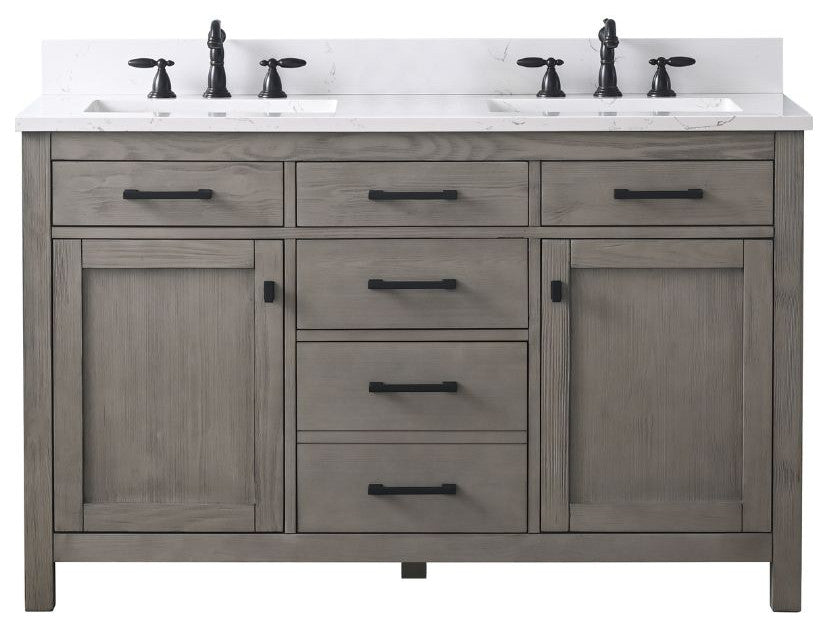 Jasper 54" Bathroom Vanity, Textured Gray, Ariston White Engineered Stone Top