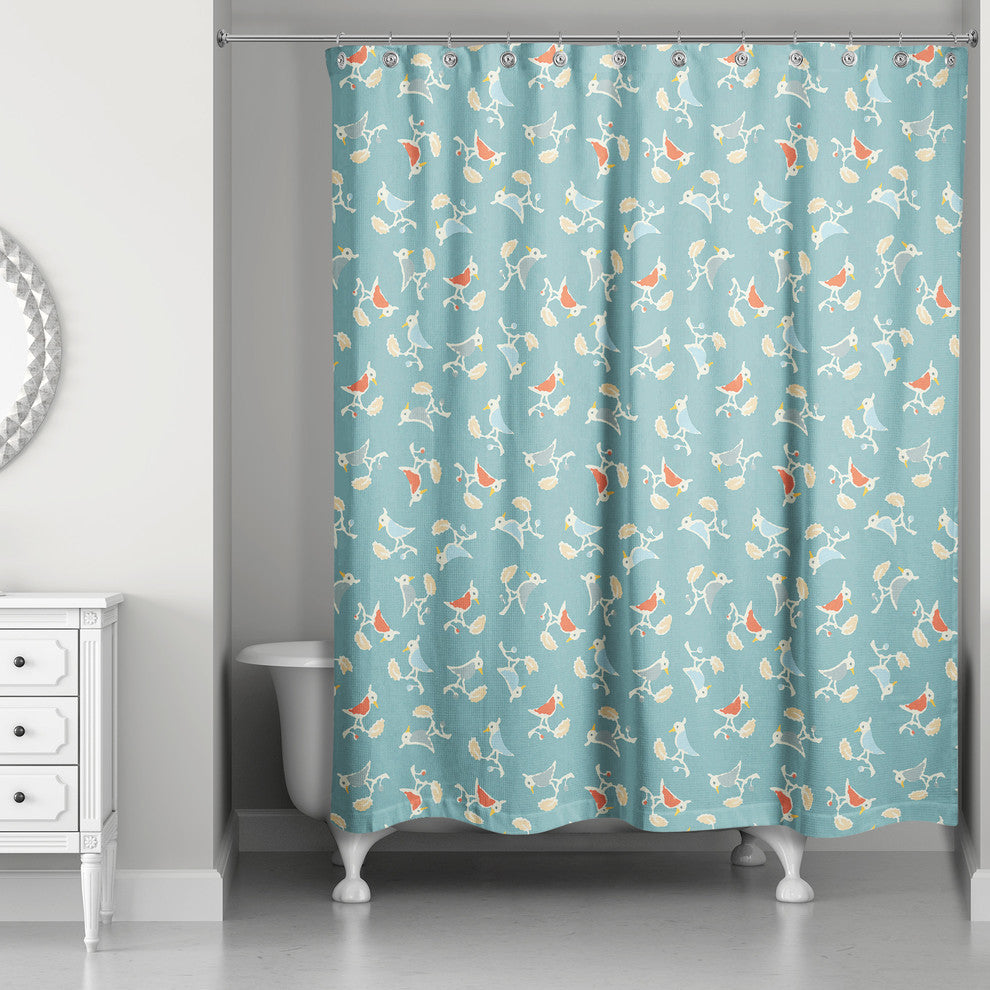 Songbird Pattern in Blue Shower Curtain