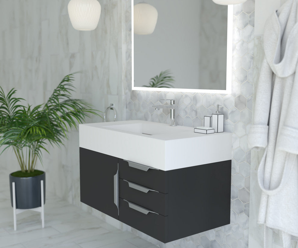CastelloUSA Alpine 36" Wall Mounted Vanity, Base Only, Black, Brushed Nickel