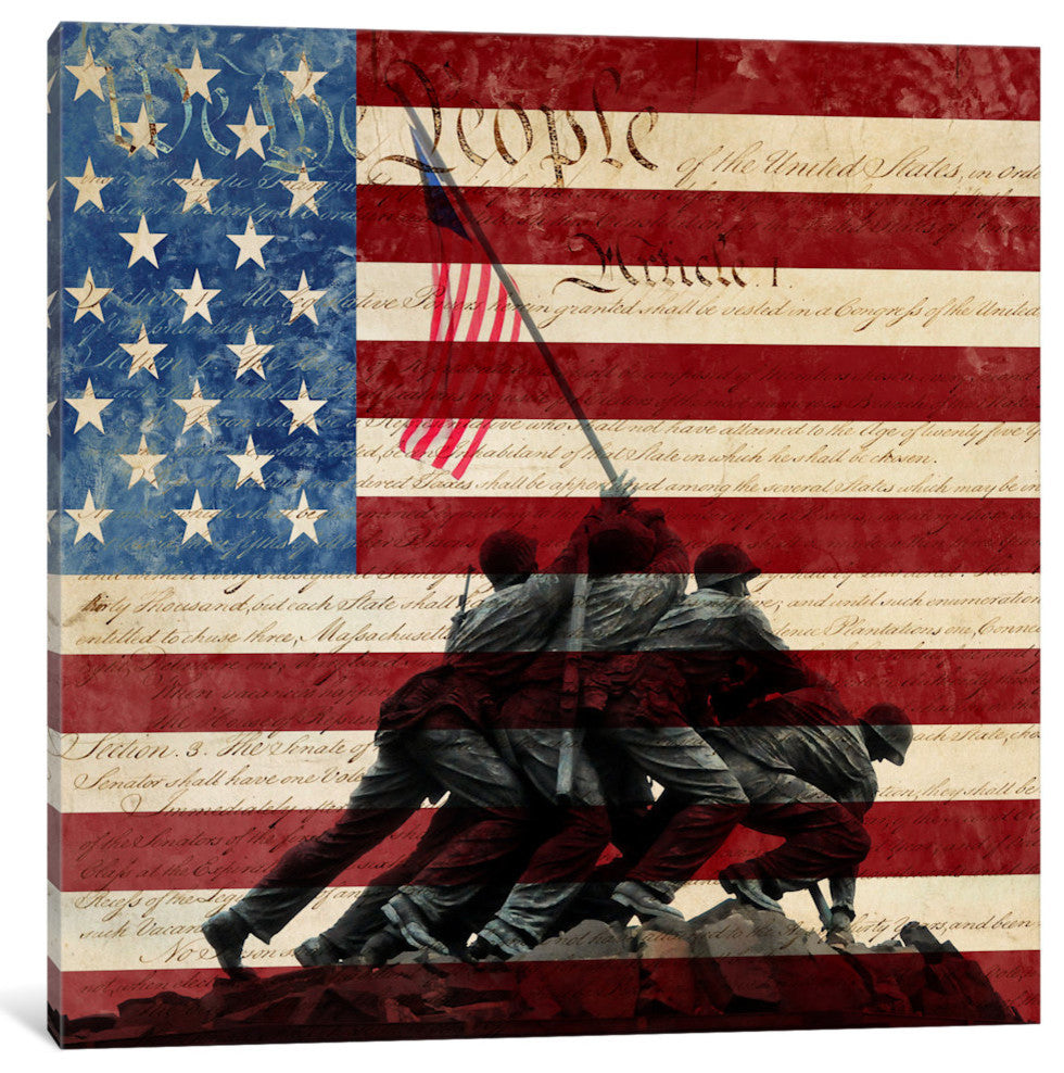 "Raising the Flag on Iwo Jima US Constitution" by iCanvas, 18x18x1.5"