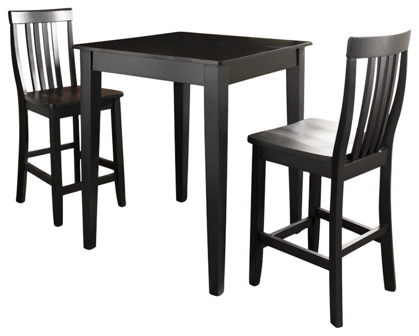 3-Piece Pub Dining Set, Tapered Leg, School House Stools