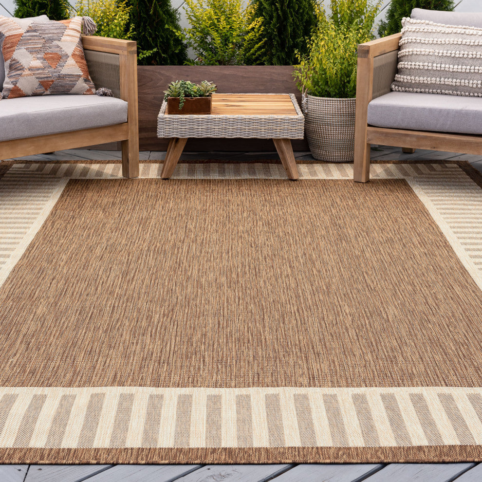 Elgin Transitional Striped Border Gold/Cream Indoor/Outdoor Area Rug, 8'x10'